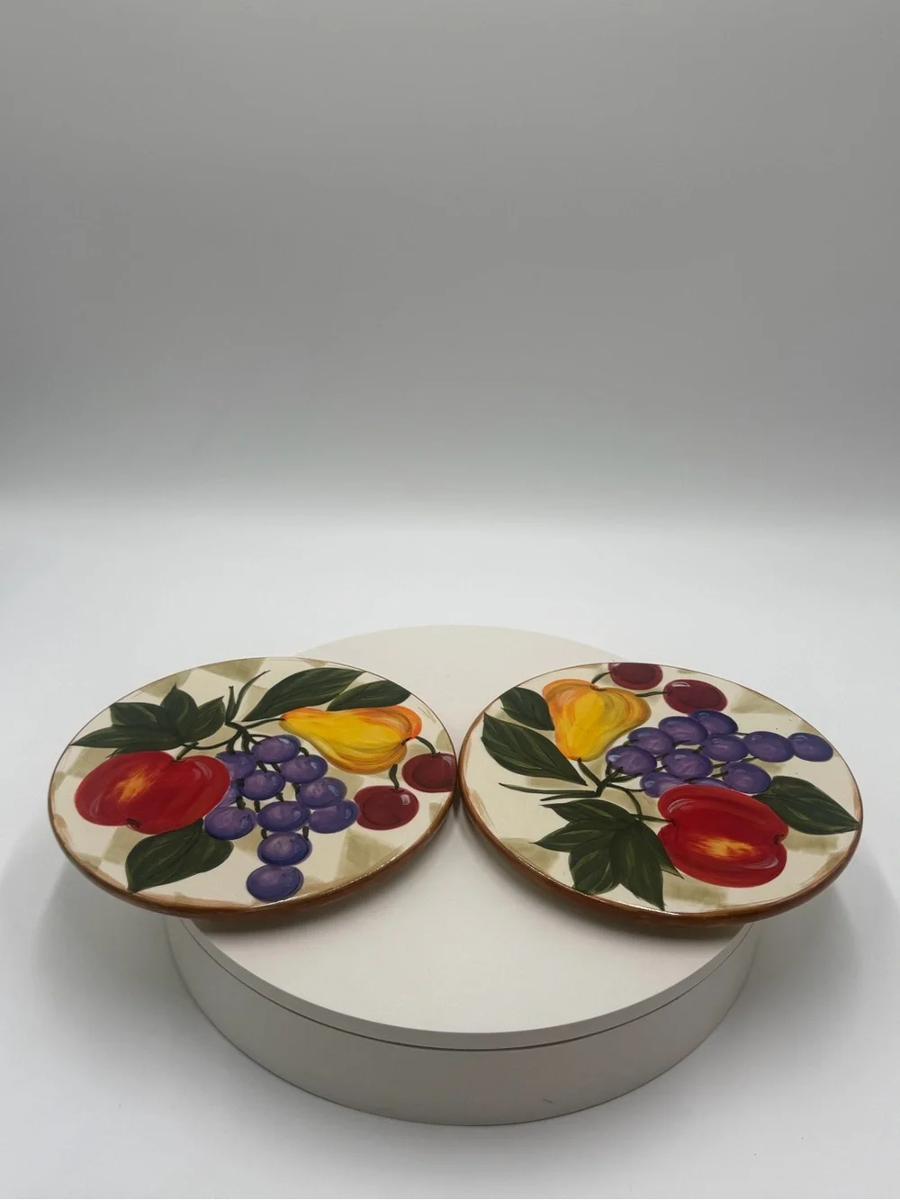 Hand-Painted Fruit Ceramic Coasters - Red, Yellow & Purple
